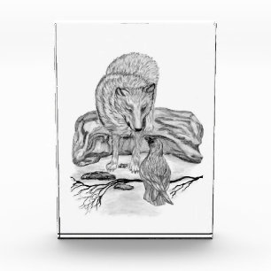 Wolf und Raven Schwarzweiß-Design Fotoblock