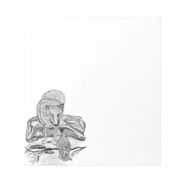 Wolf und Raven Schwarzweiß-Design Notepad Notizblock (Vorderseite)