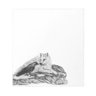 Wolf und Raven Schwarzweiß-Design Notizblock