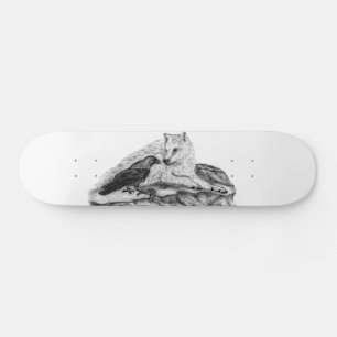 Wolf und Raven Schwarzweiß-Design Skateboard