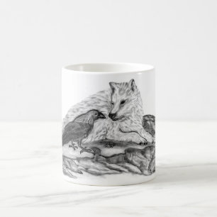 Wolf und Raven Schwarzweiß-Design Tasse