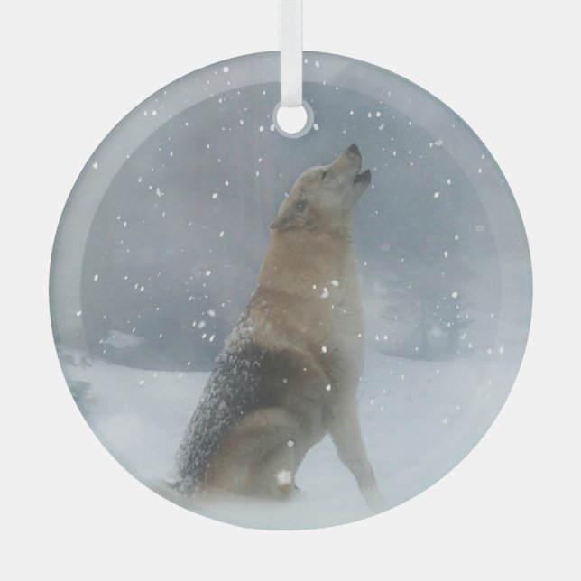 Wolf und Schnee Weihnachtsferien Ornament Aus Glas (Vorderseite)