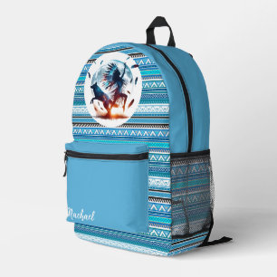 Wolf- und Stammeskopfschmuck-Ritualtanz-Rucksack  Bedruckter Rucksack