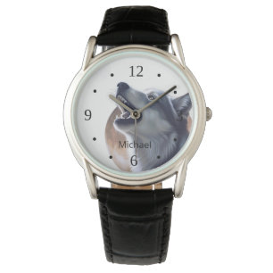 Wolf und Vollmond Armbanduhr