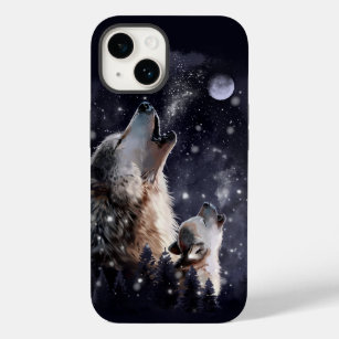 Wolf und Welpen heulen auf dem Mond Case-Mate iPhone 14 Hülle