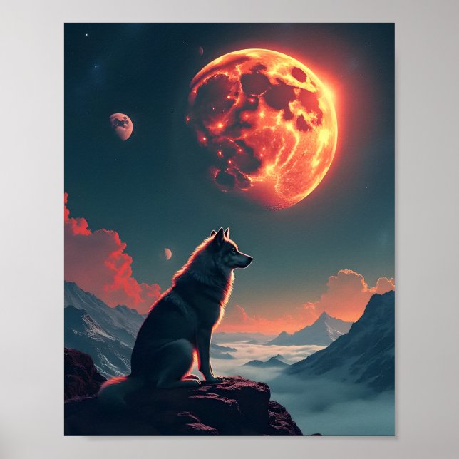 Wolf unter dem Blutmond Poster (Vorne)
