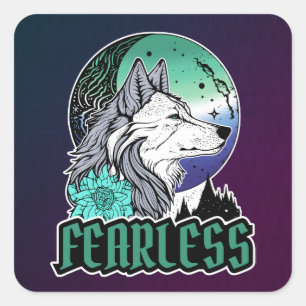 Wolf unter dem Mond in Gay Flag Farben Quadratischer Aufkleber