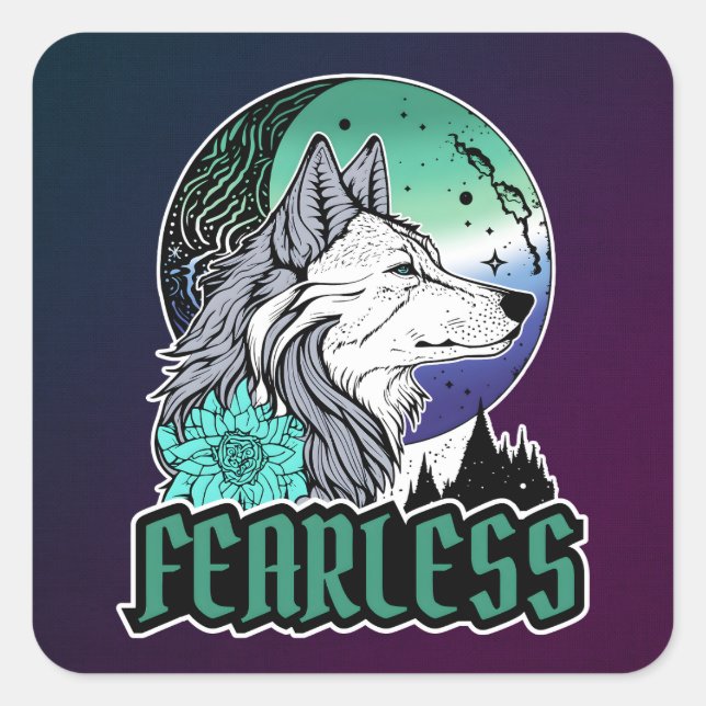 Wolf unter dem Mond in Gay Flag Farben Quadratischer Aufkleber (Vorderseite)