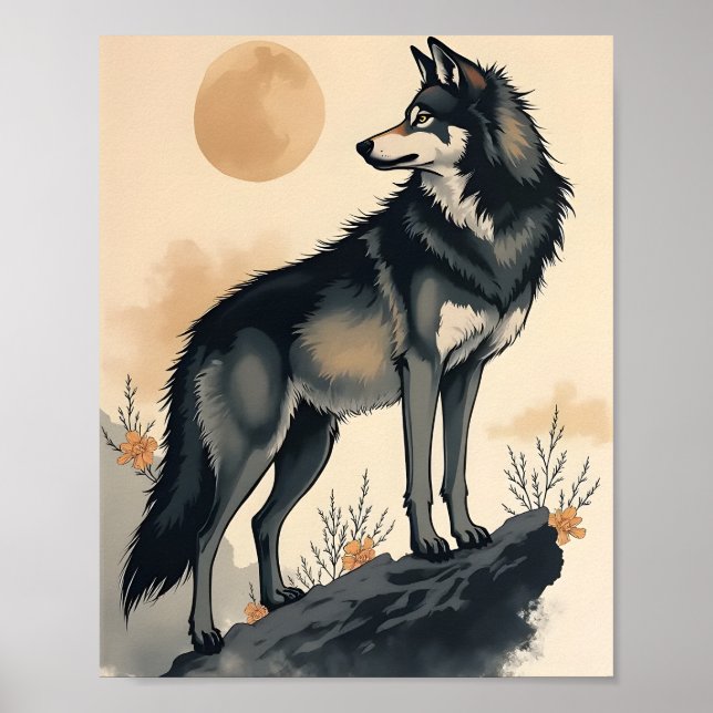 Wolf unter dem Mond Poster (Vorne)