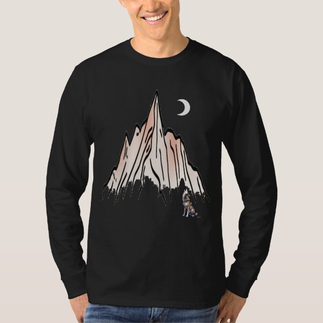 Wolf unter dem Mondmond Crescent - Modern T-Shirt (Vorderseite)