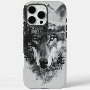 Wolf verschmilzt mit mondbeleuchteter Waldszene iPhone 16 Pro Max Hülle