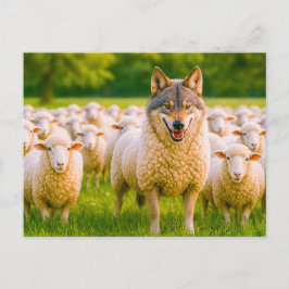 Wolf, versteckt unter Schafen auf Wiese Feiertagspostkarte