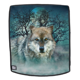 Wolf-Vollmond im Nebel Rucksack