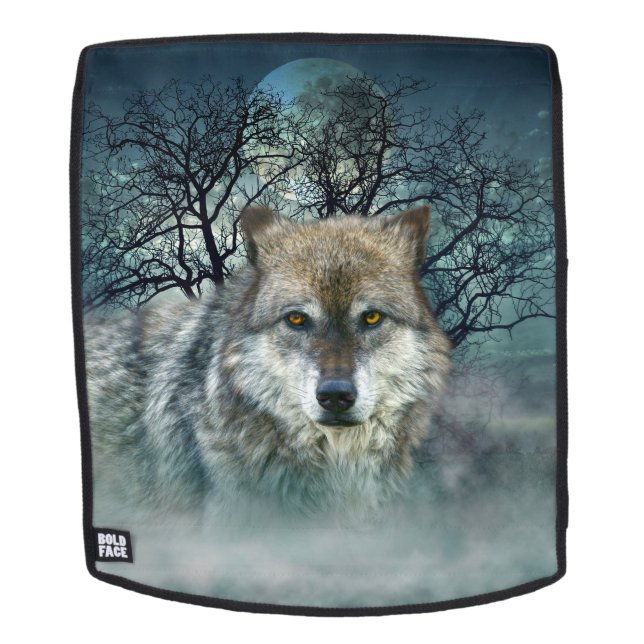 Wolf-Vollmond im Nebel Rucksack (Abnehmbare Front)