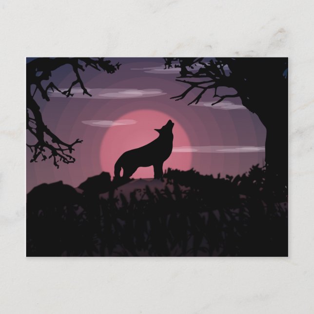 Wolf Vollmond Postkarte (Vorderseite)