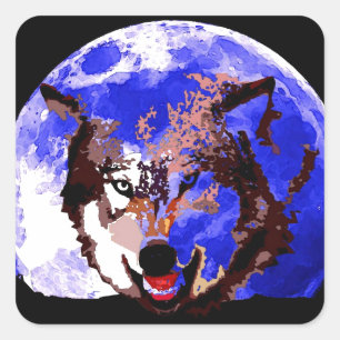 Wolf & Vollmond Quadratischer Aufkleber