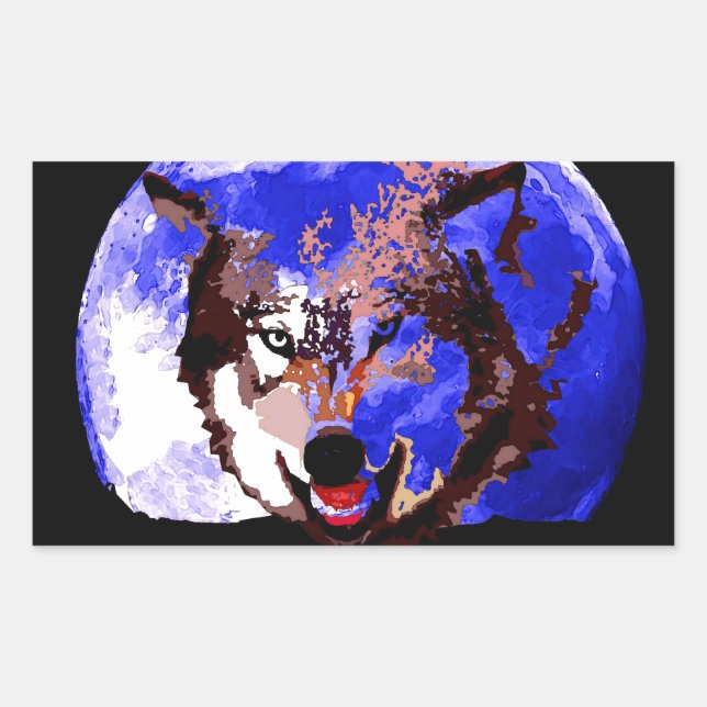 Wolf & Vollmond Rechteckiger Aufkleber (Vorderseite)