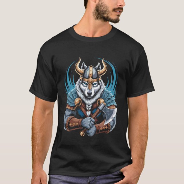 Wolf von Odin Wölfe als Kelten mit Äxten Walhalla  T-Shirt (Vorderseite)