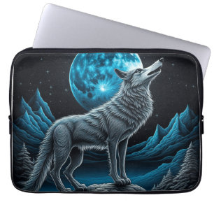 Wolf vor dem Vollmond Stehend   AI Art Laptopschutzhülle