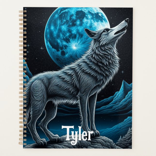 Wolf vor dem Vollmond Stehend | AI Art Planer (Vorderseite)