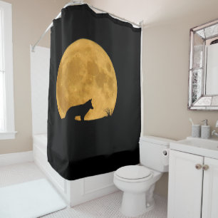 Wolf vor hellem Mond silhouettiert Duschvorhang