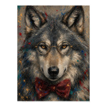 Wolf-Wandkunst — Porträt eines eleganten Ölgemälde