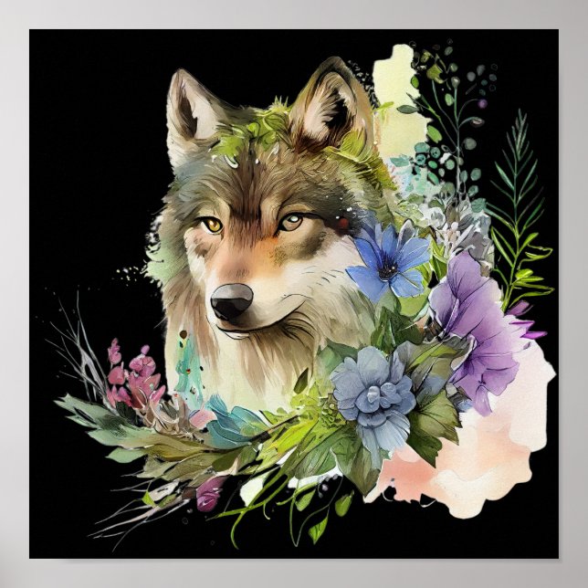WOLF Wasserfarbe Poster (Vorne)