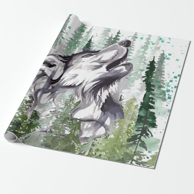 Wolf Watercolor | Farbiges Wolf Wrapping Paper Geschenkpapier (Ungerollt)