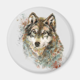 Wolf Watercolor Wildtier Natur Kunst Magnet
