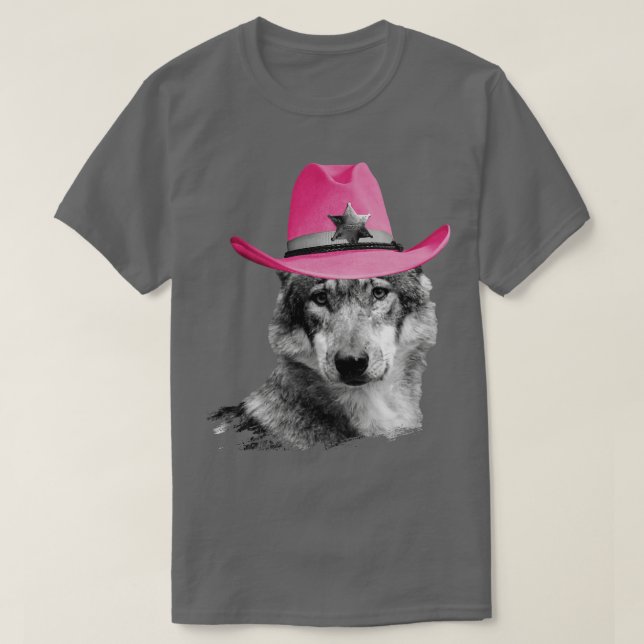 Wolf Wearing Pink Cowboy Hat Cowgirl T-Shirt (Design vorne)
