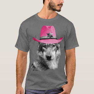 Wolf Wearing Pink Cowboy Hat Cowgirl T-Shirt