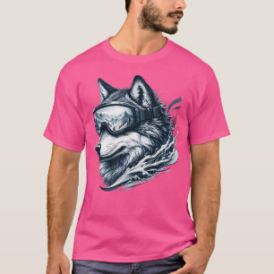 Wolf Wearing Ski Snowboard Goggles Wolf Skifahren T-Shirt