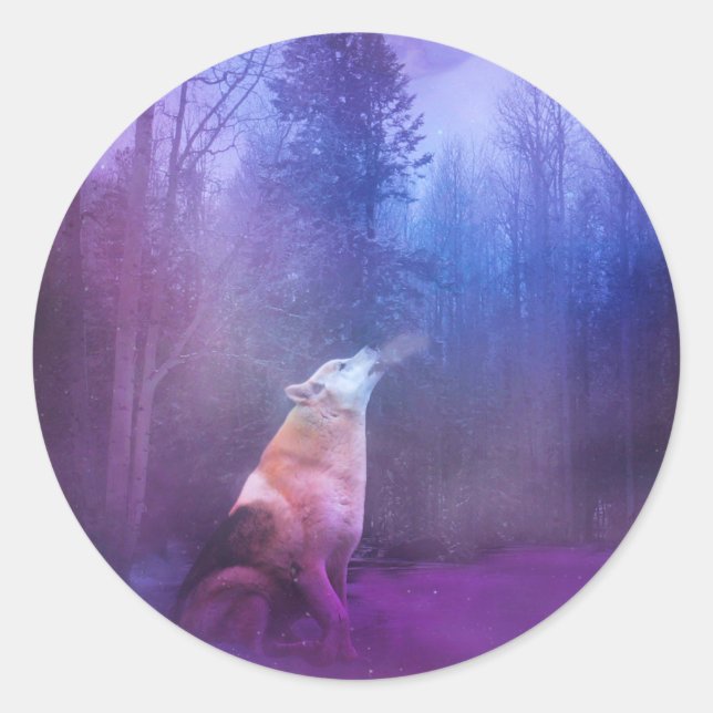 Wolf Weihnachtskleber Runder Aufkleber (Vorderseite)