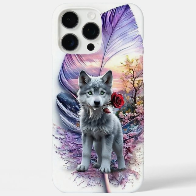 Wolf Welpe & Feder Case-Mate iPhone Hülle (Rückseite)
