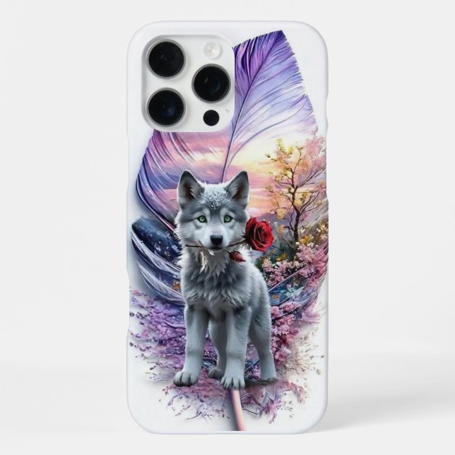 Wolf Welpe & Feder iPhone Hülle (Rückseite)