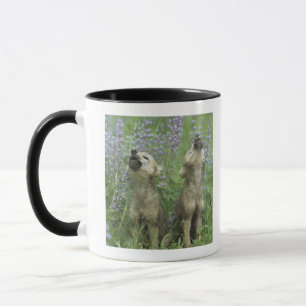 Wolf-Welpen, die in der Wiese heulen Tasse