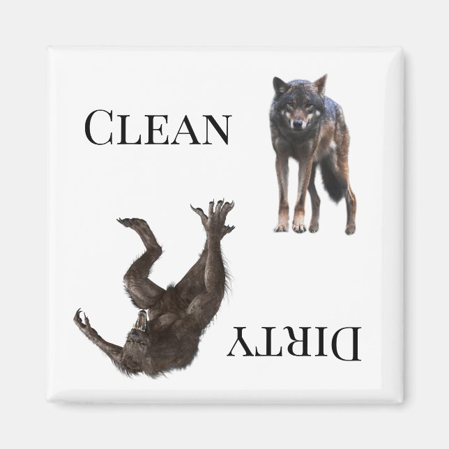 Wolf Werwolf Sauber Schmutzig Spülmaschine Magnet (Vorne)