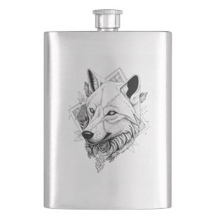 Wolf Wild Animal Nature Illustration Art Tattoo Flachmann