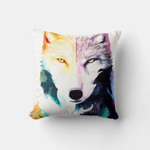 Wolf Wild Nature Animal Color Art Malerei Kissen