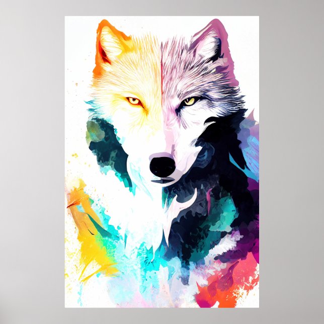 Wolf Wild Nature Animal Color Art Malerei Poster (Vorne)
