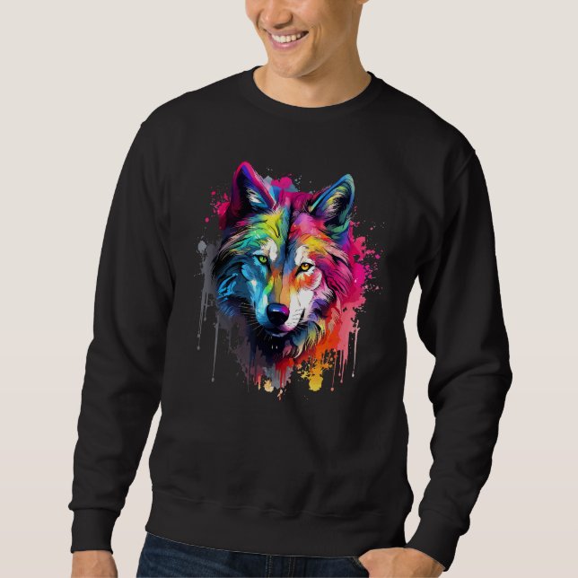 Wolf Wildtiere Lover Colorful Splash Art Sweatshirt (Vorderseite)
