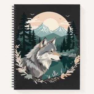 Wolf Wildtiere Natur Außenbereich Wasserfarbe Notizbuch