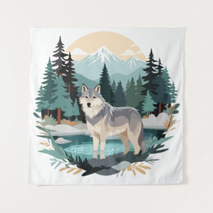 Wolf Wildtiere Natur Außenbereich Wasserfarbe Wandteppich