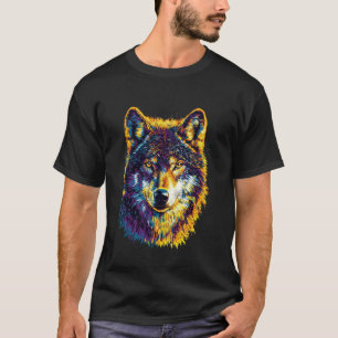 Wolf Wildtiere Natur Bunter Arktischer Wolf T-Shirt