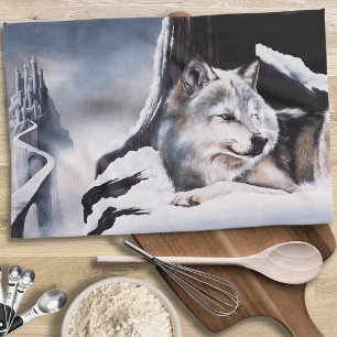 Wolf Winter Castle Fantasy Geschirrtuch