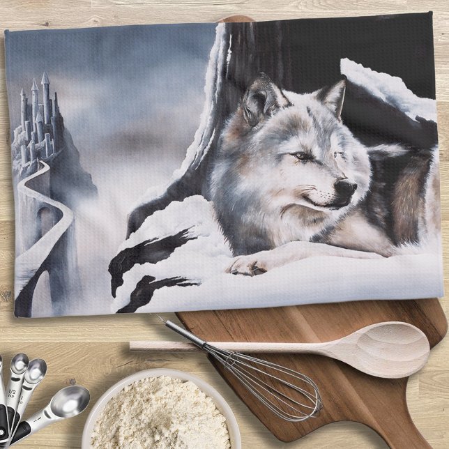 Wolf Winter Castle Fantasy Geschirrtuch (Von Creator hochgeladen)