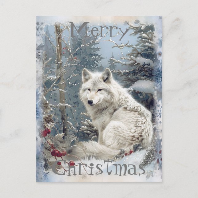 Wolf Winter Christmas Feiertagspostkarte (Vorderseite)