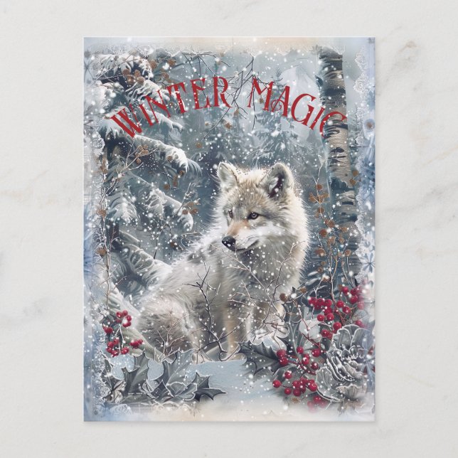 Wolf Winter Christmas Feiertagspostkarte (Vorderseite)