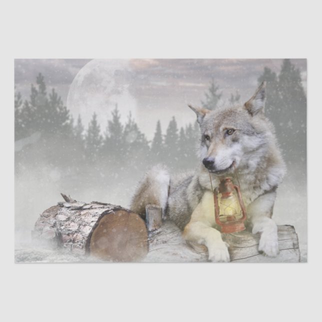 Wolf Winter Snow Forest Moon Landschaft Seidenpapier (Vorderseite)