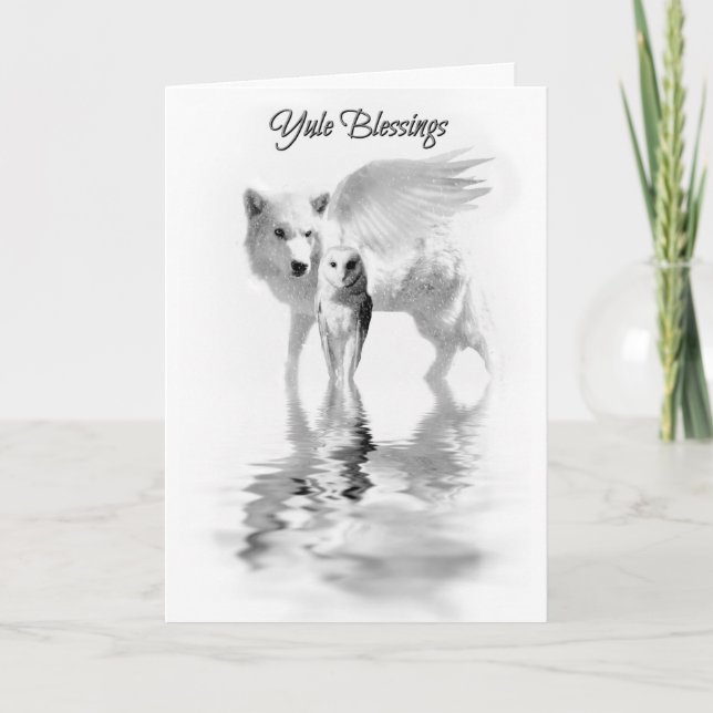 Wolf-Wintersolstice-Weihnachten Karte (Vorderseite)